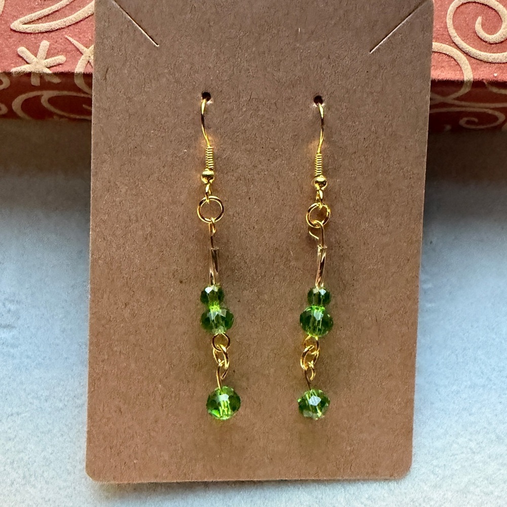 Elegant Green and Gold Dangle Earrings Style #002